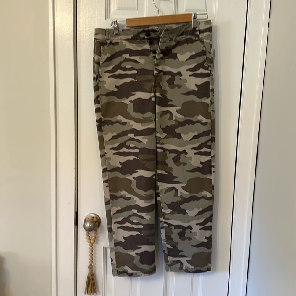 JCrew camouflage button fly pants.